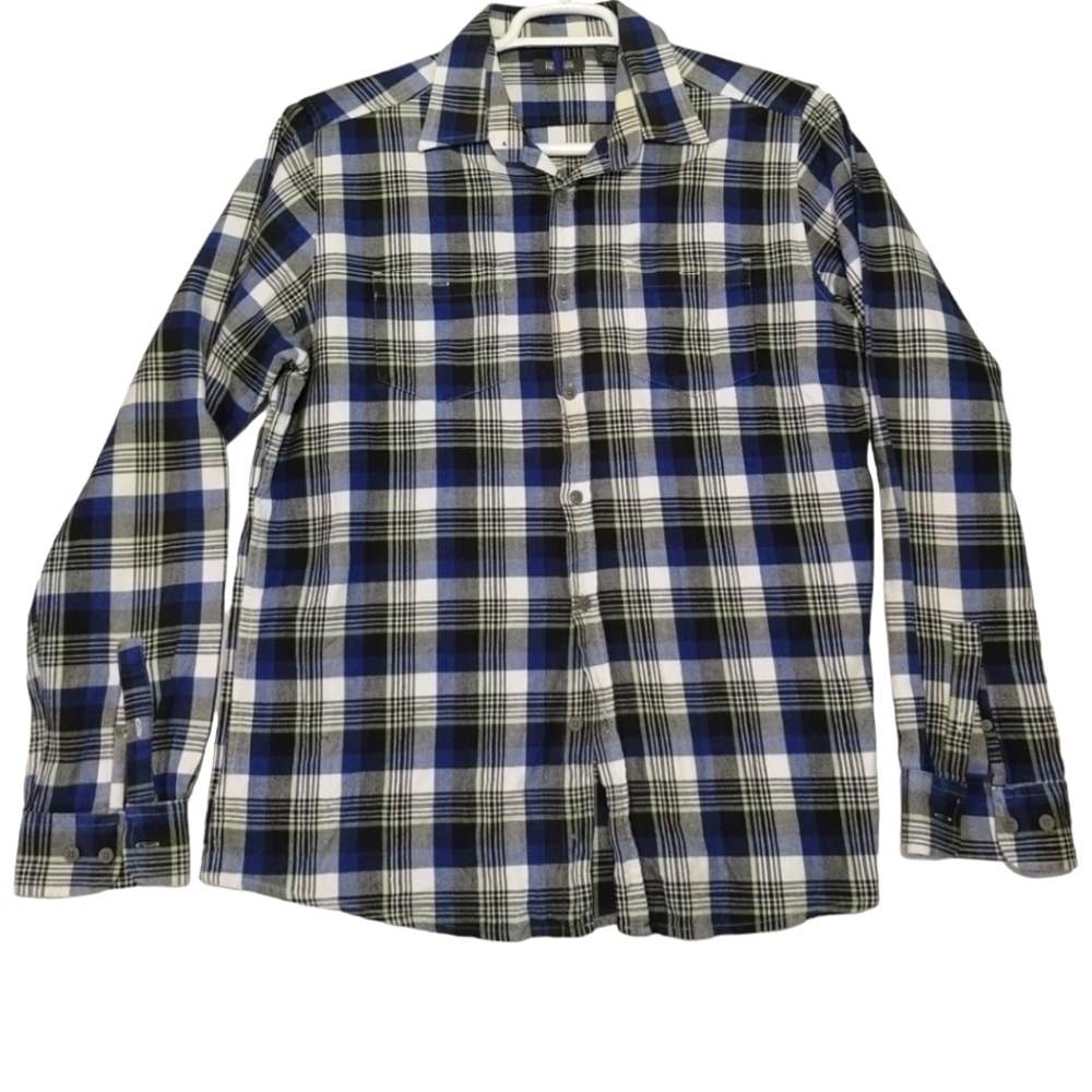 Kenneth Cole‎ Reaction Plaid Flannel Pocket Shirt Long Sleeve Button Down